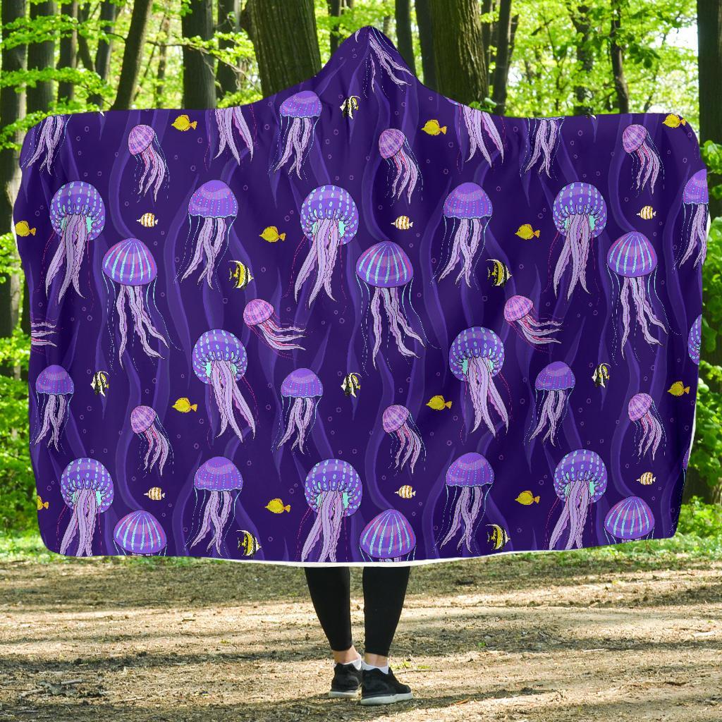 Jellyfish Cartoon Print Pattern Hooded Blanket-grizzshop