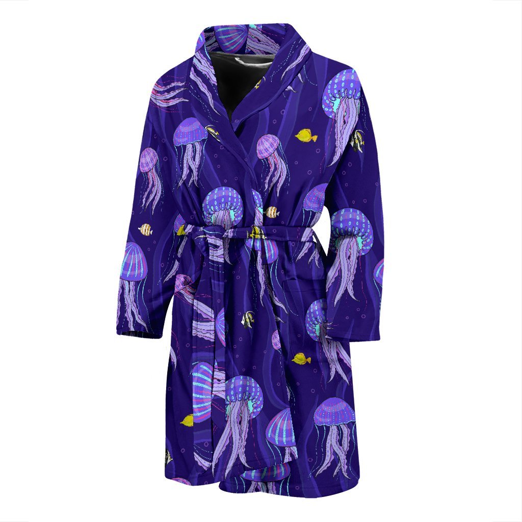 Jellyfish Cartoon Print Pattern Men Long Robe-grizzshop