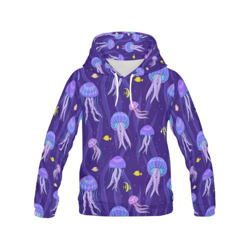 Jellyfish Cartoon Print Pattern Men Pullover Hoodie-grizzshop