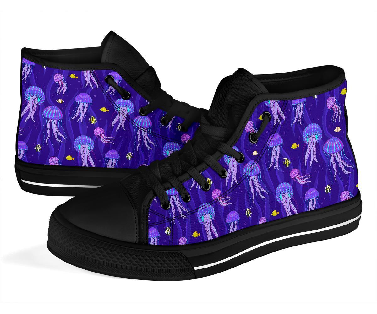 Jellyfish Cartoon Print Pattern Men Women's High Top Shoes-grizzshop