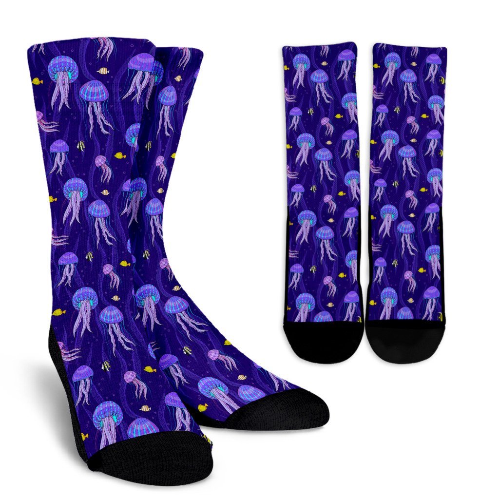 Jellyfish Cartoon Print Pattern Unisex Crew Socks-grizzshop