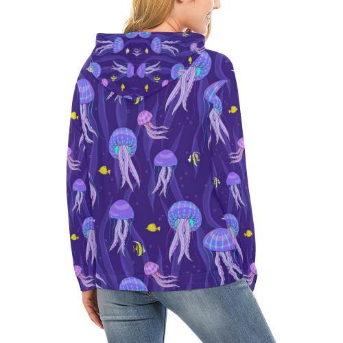 Jellyfish Cartoon Print Pattern Women Pullover Hoodie-grizzshop
