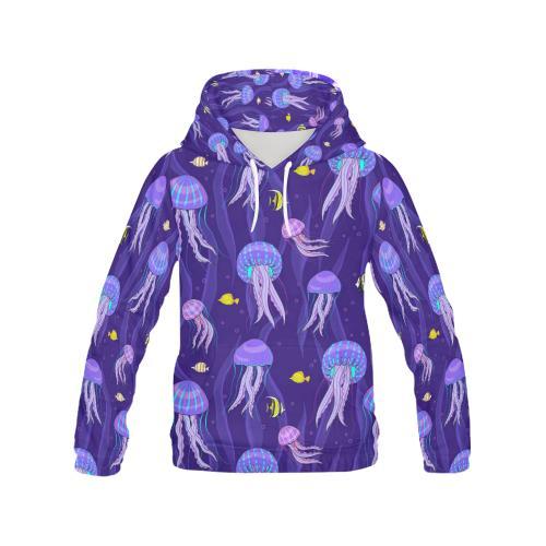 Jellyfish Cartoon Print Pattern Women Pullover Hoodie-grizzshop