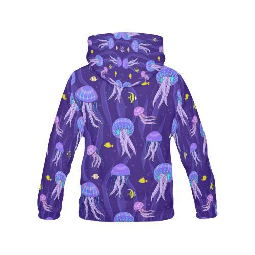 Jellyfish Cartoon Print Pattern Women Pullover Hoodie-grizzshop