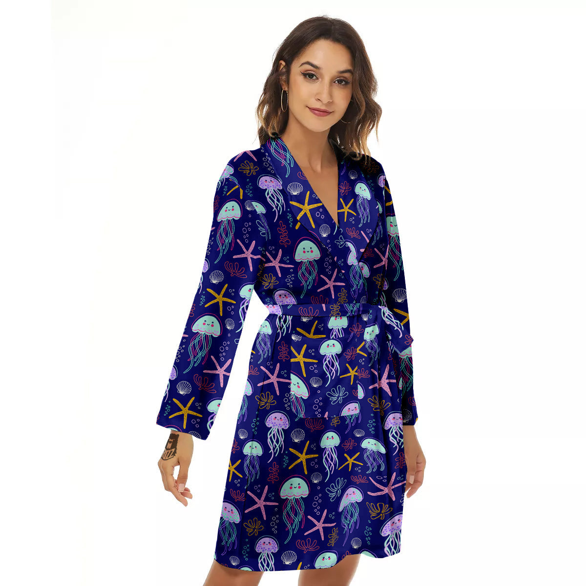 Jellyfish Cute Print Pattern Women's Robe-grizzshop