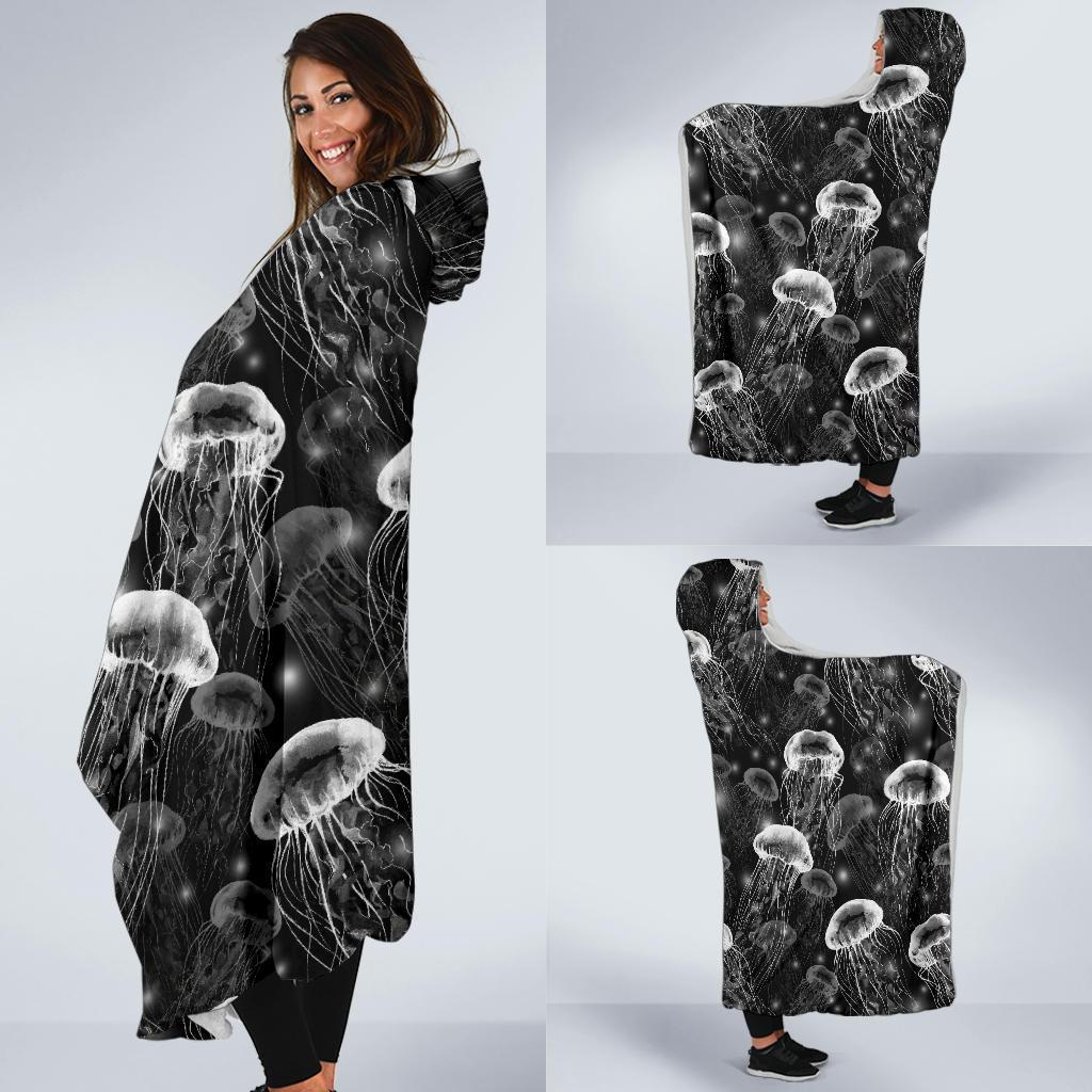 Jellyfish Pattern Print Hooded Blanket-grizzshop