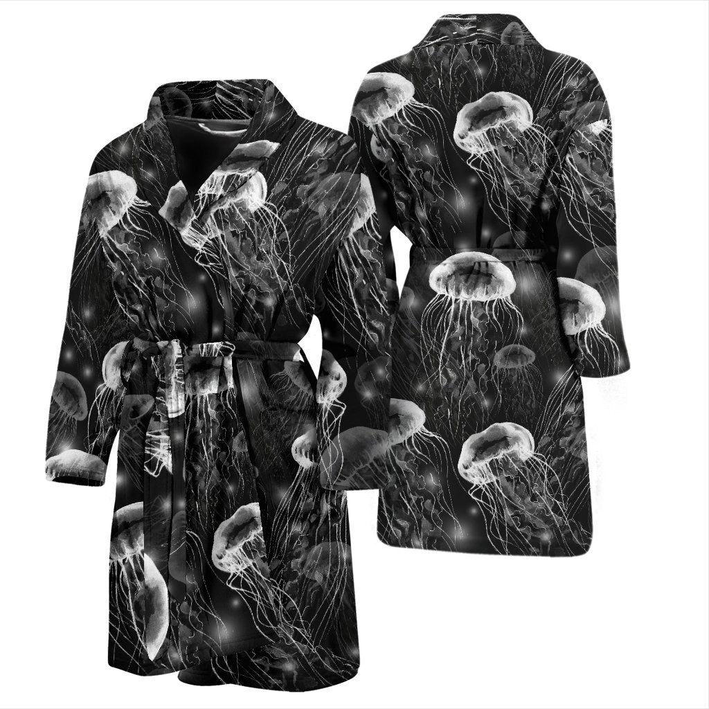 Jellyfish Pattern Print Men Long Robe-grizzshop