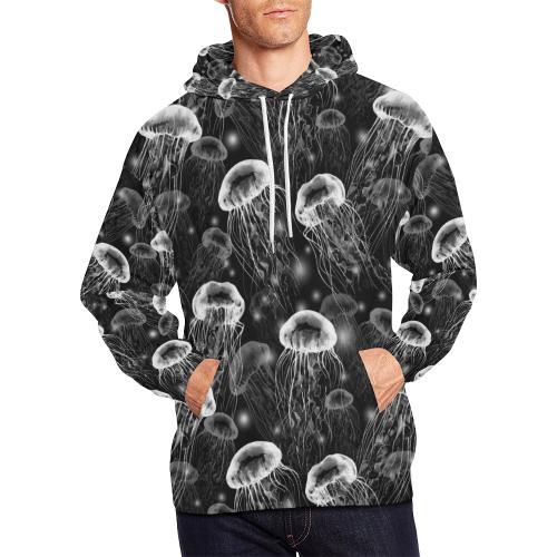 Jellyfish Pattern Print Men Pullover Hoodie-grizzshop