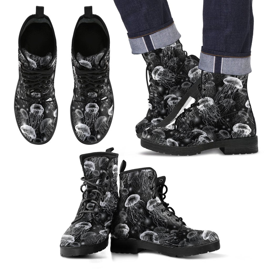Jellyfish Pattern Print Men Women Leather Boots-grizzshop