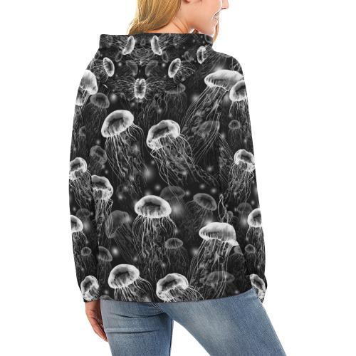 Jellyfish Pattern Print Women Pullover Hoodie-grizzshop