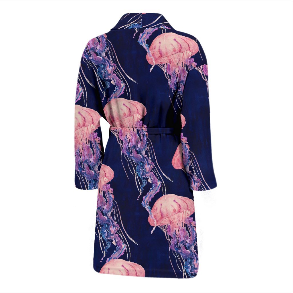 Jellyfish Print Pattern Men Long Robe-grizzshop