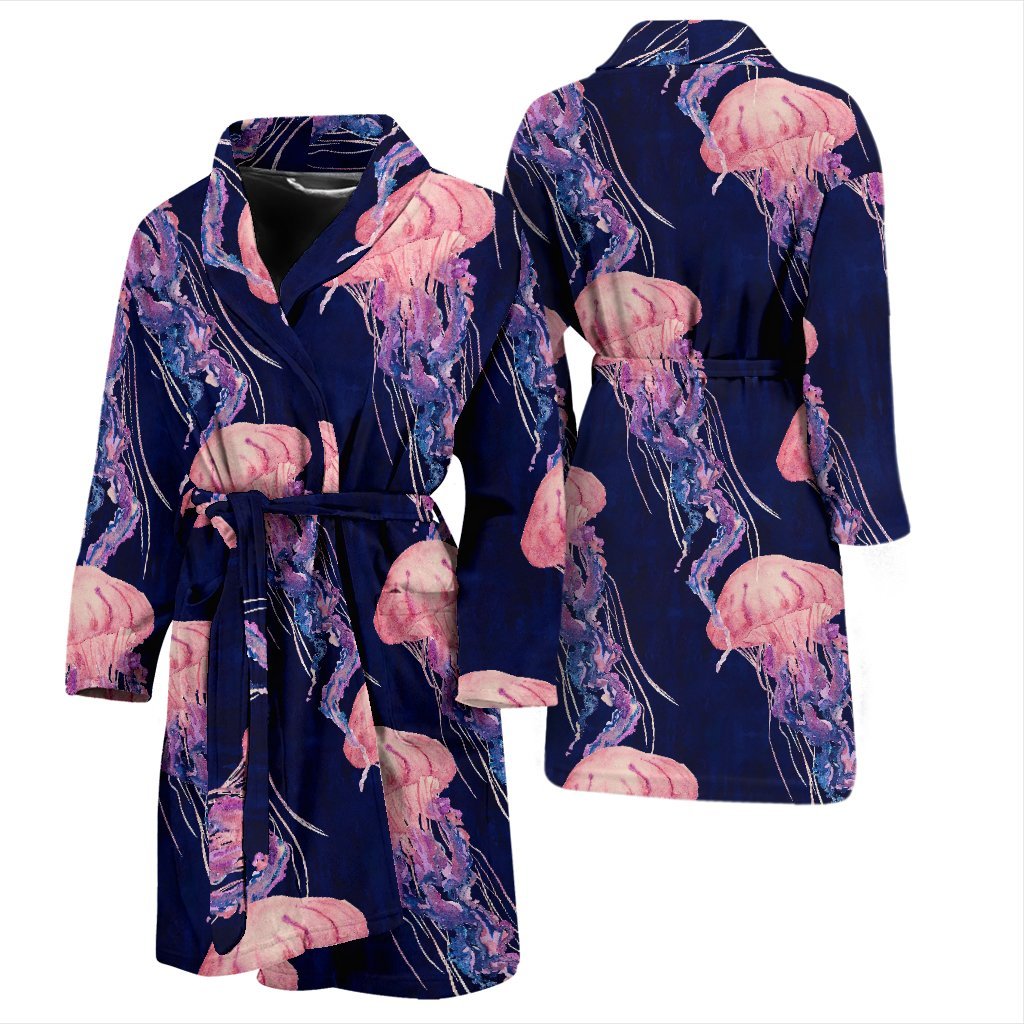 Jellyfish Print Pattern Men Long Robe-grizzshop