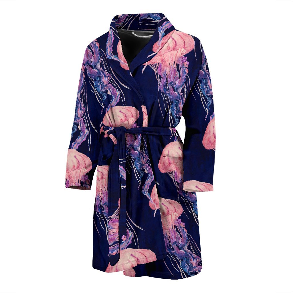 Jellyfish Print Pattern Men Long Robe-grizzshop