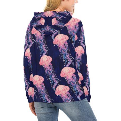 Jellyfish Print Pattern Women Pullover Hoodie-grizzshop