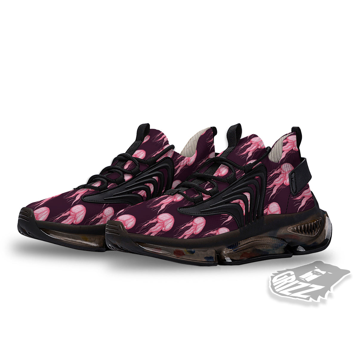 Jellyfish Watercolor Print Pattern Black Gym Shoes-grizzshop