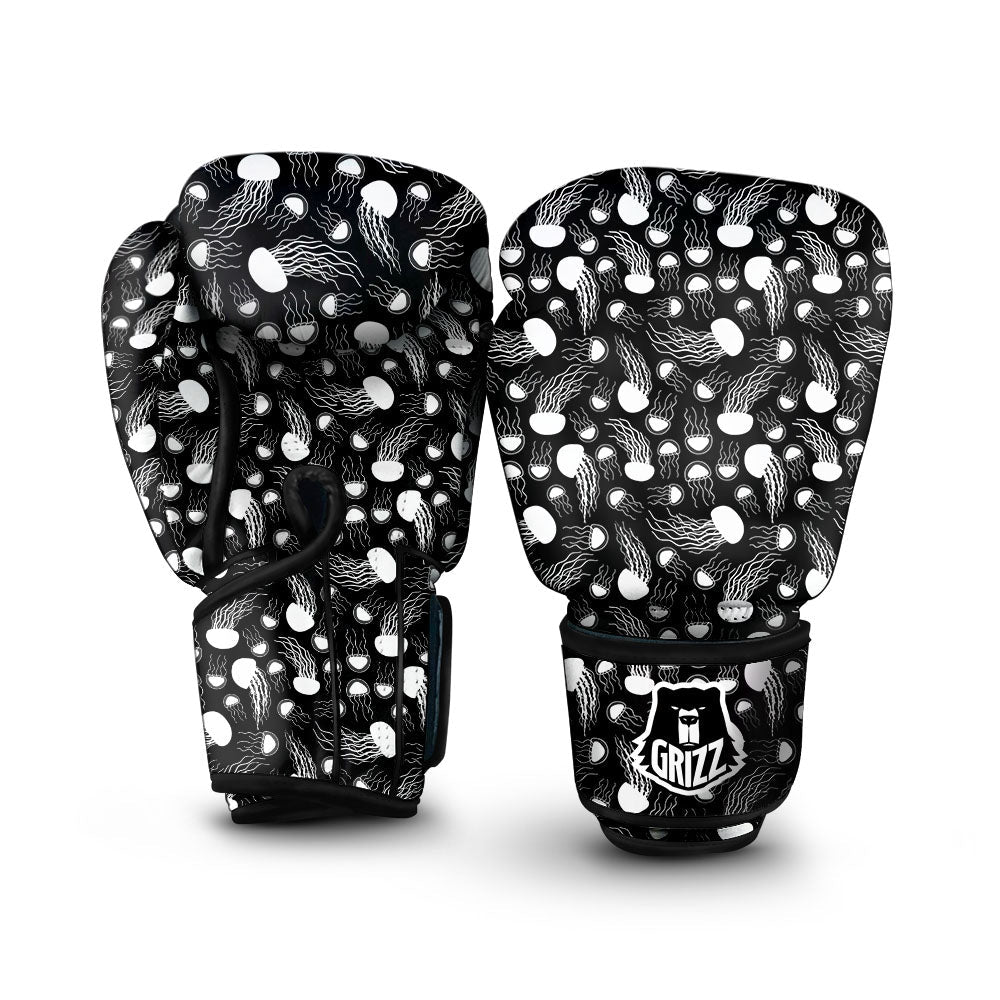 Jellyfish White And Black Print Pattern Boxing Gloves-grizzshop