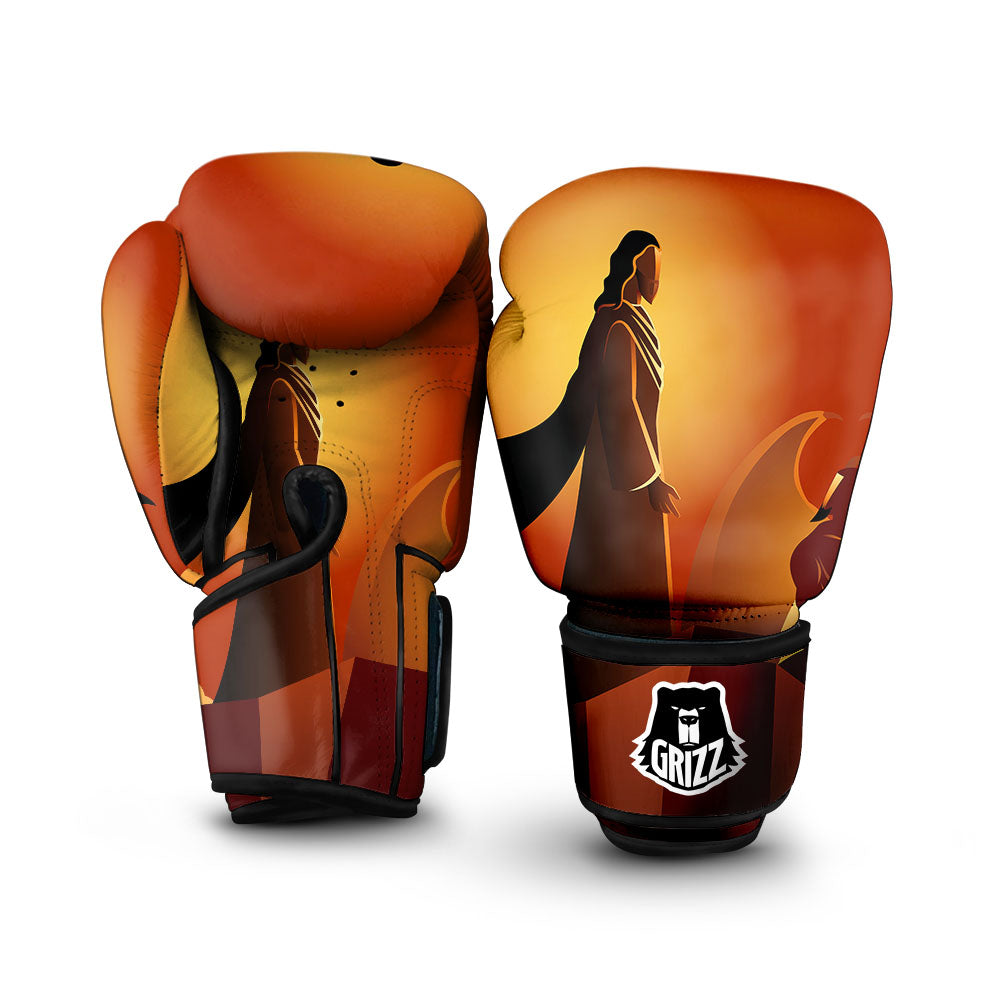 Jesus Christ And Satan Print Boxing Gloves-grizzshop