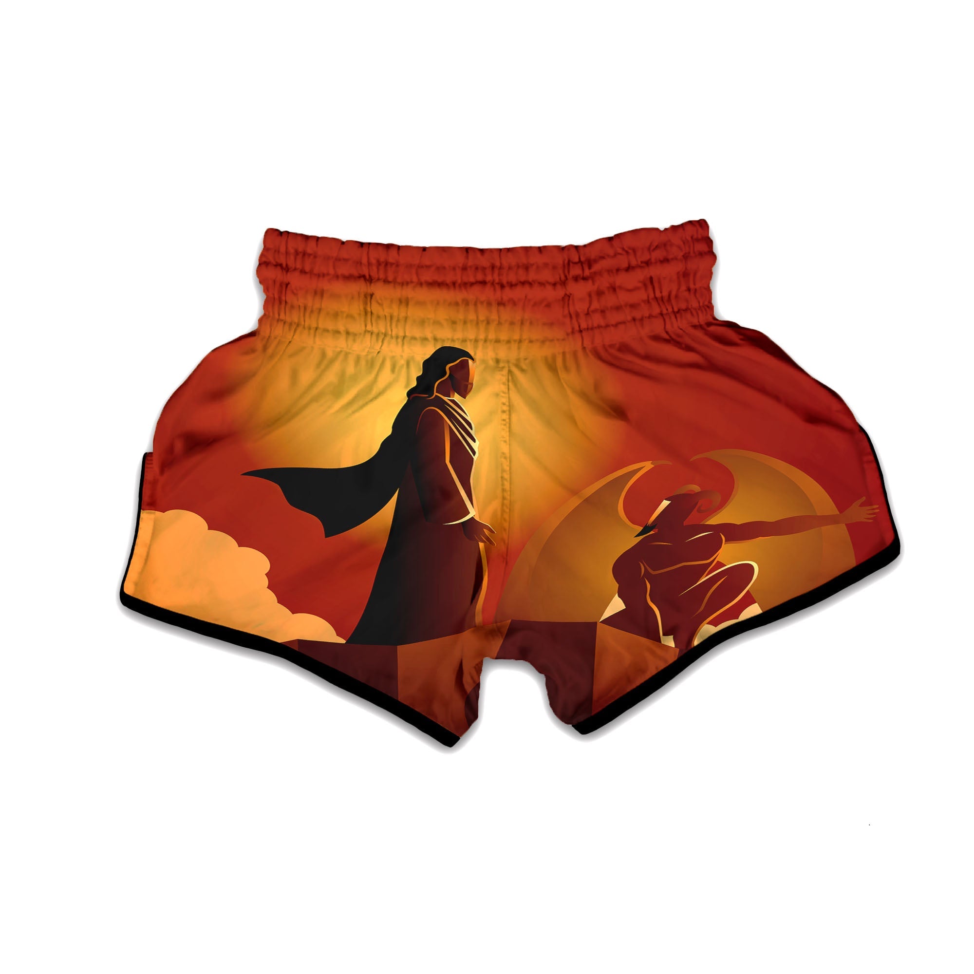Jesus Christ And Satan Print Muay Thai Boxing Shorts