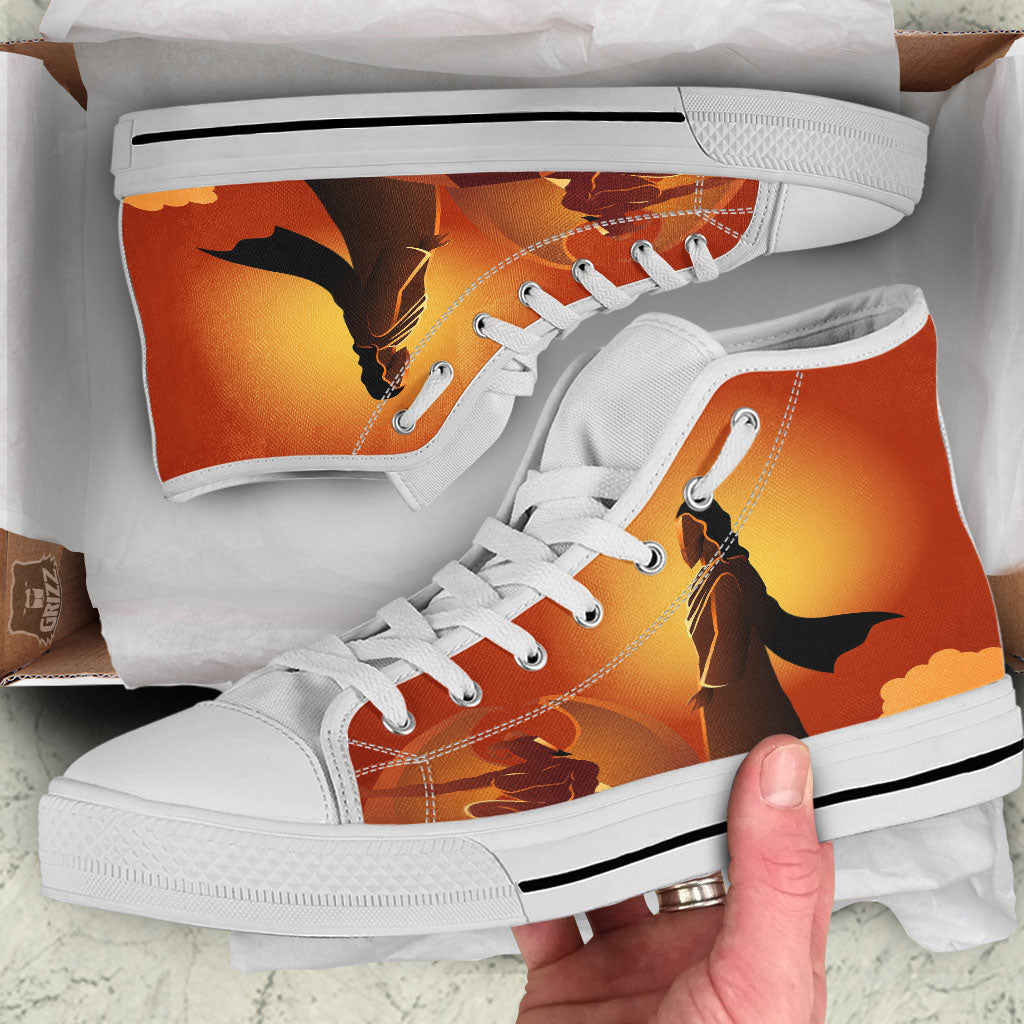 Jesus Christ And Satan Print White High Top Shoes-grizzshop