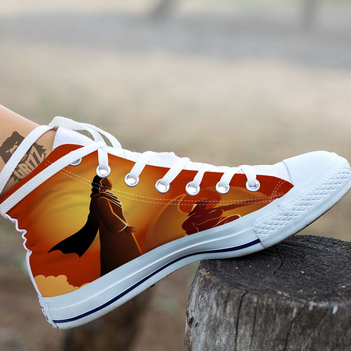Jesus Christ And Satan Print White High Top Shoes-grizzshop