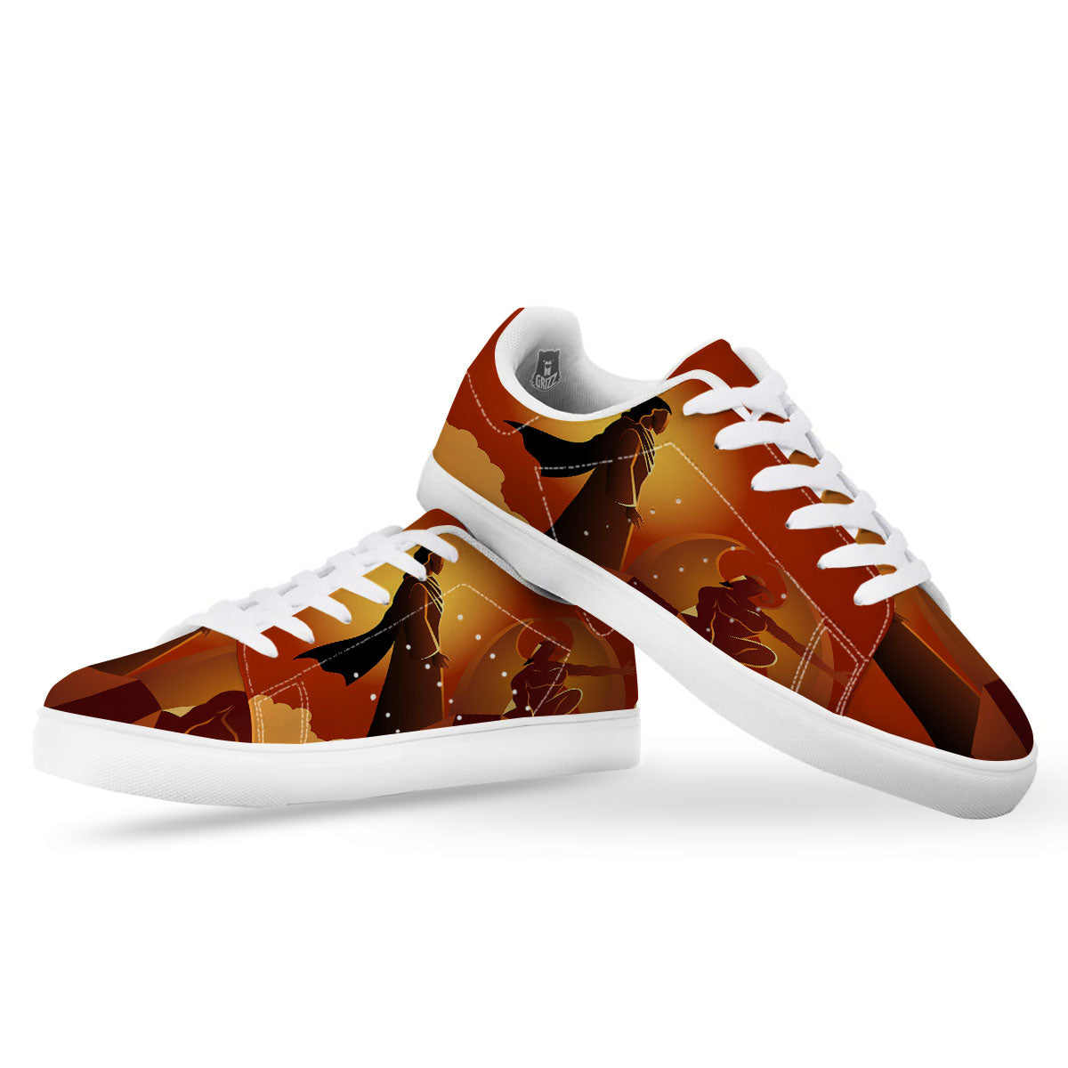 Jesus Christ And Satan Print White Low Top Sneakers-grizzshop