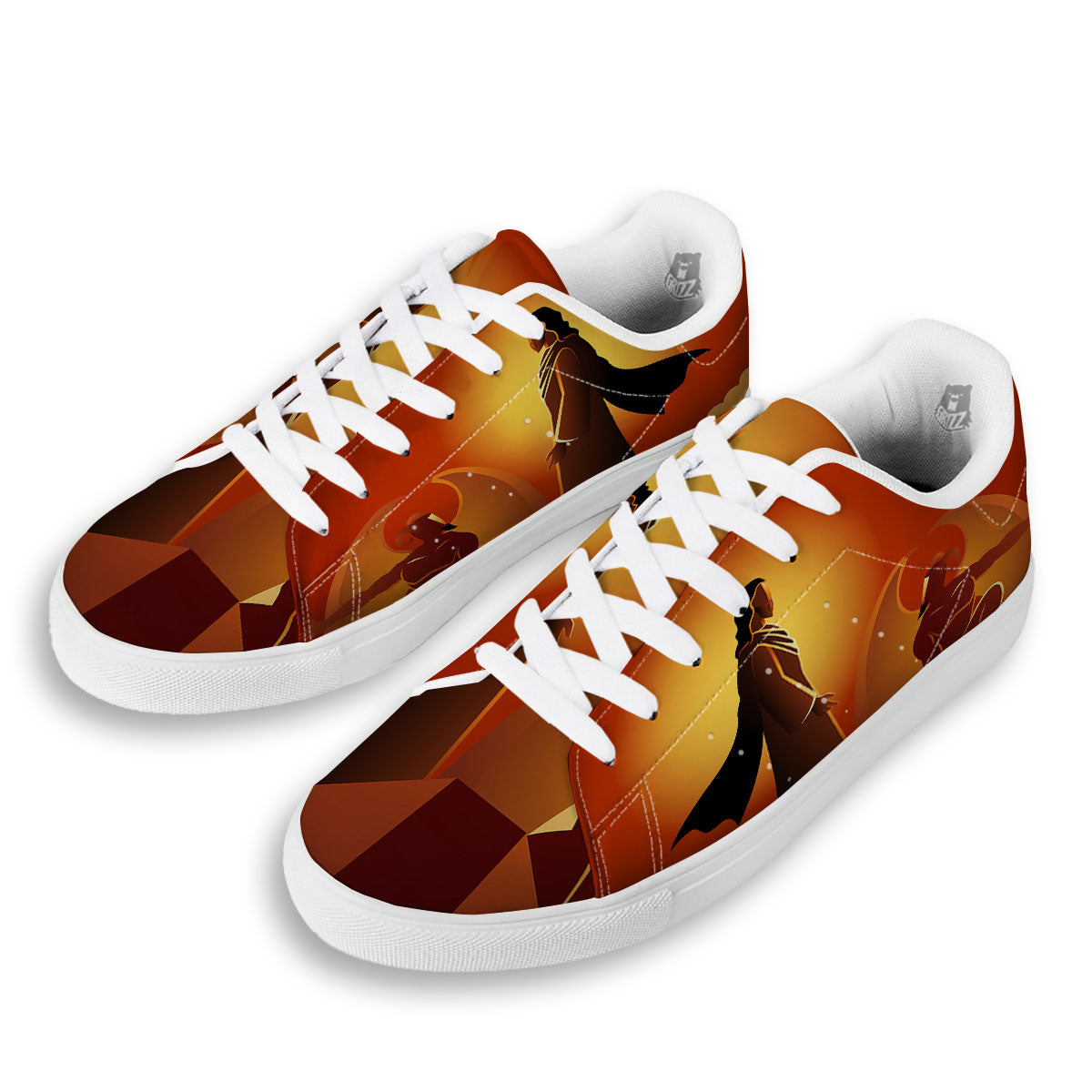 Jesus Christ And Satan Print White Low Top Sneakers-grizzshop
