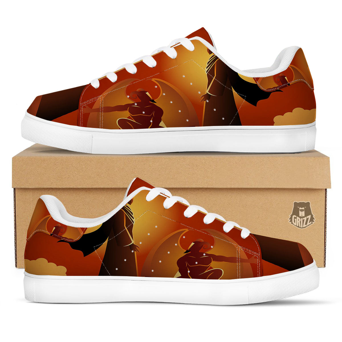 Jesus Christ And Satan Print White Low Top Sneakers-grizzshop