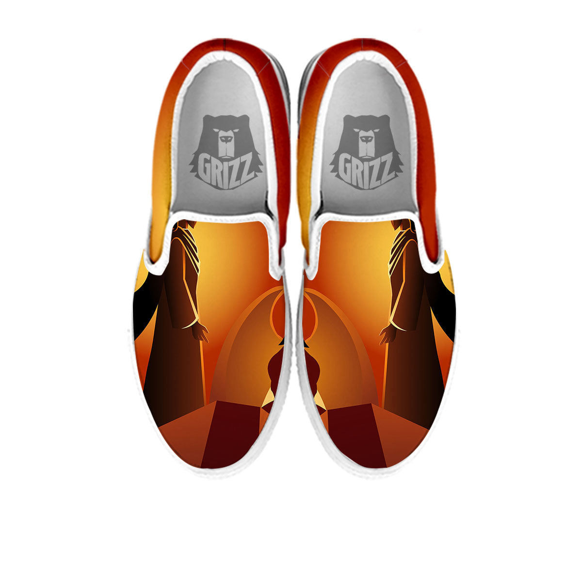 Jesus Christ And Satan Print White Slip On Shoes-grizzshop