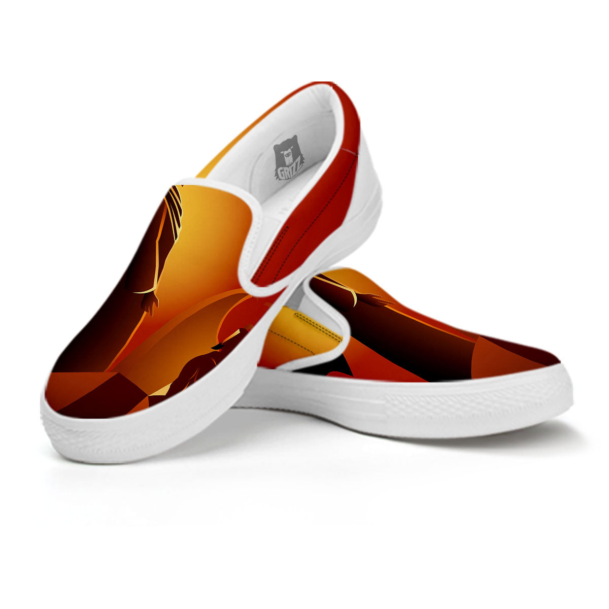 Jesus Christ And Satan Print White Slip On Shoes-grizzshop