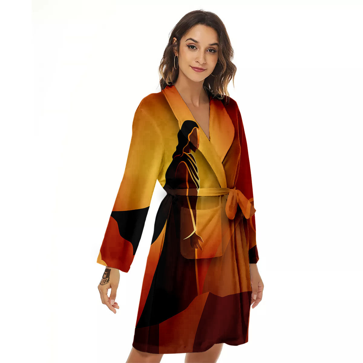 Jesus Christ And Satan Print Women's Robe-grizzshop