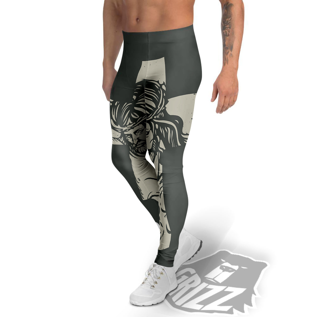 Jesus Christ Crucifixion Print Men's Leggings-grizzshop