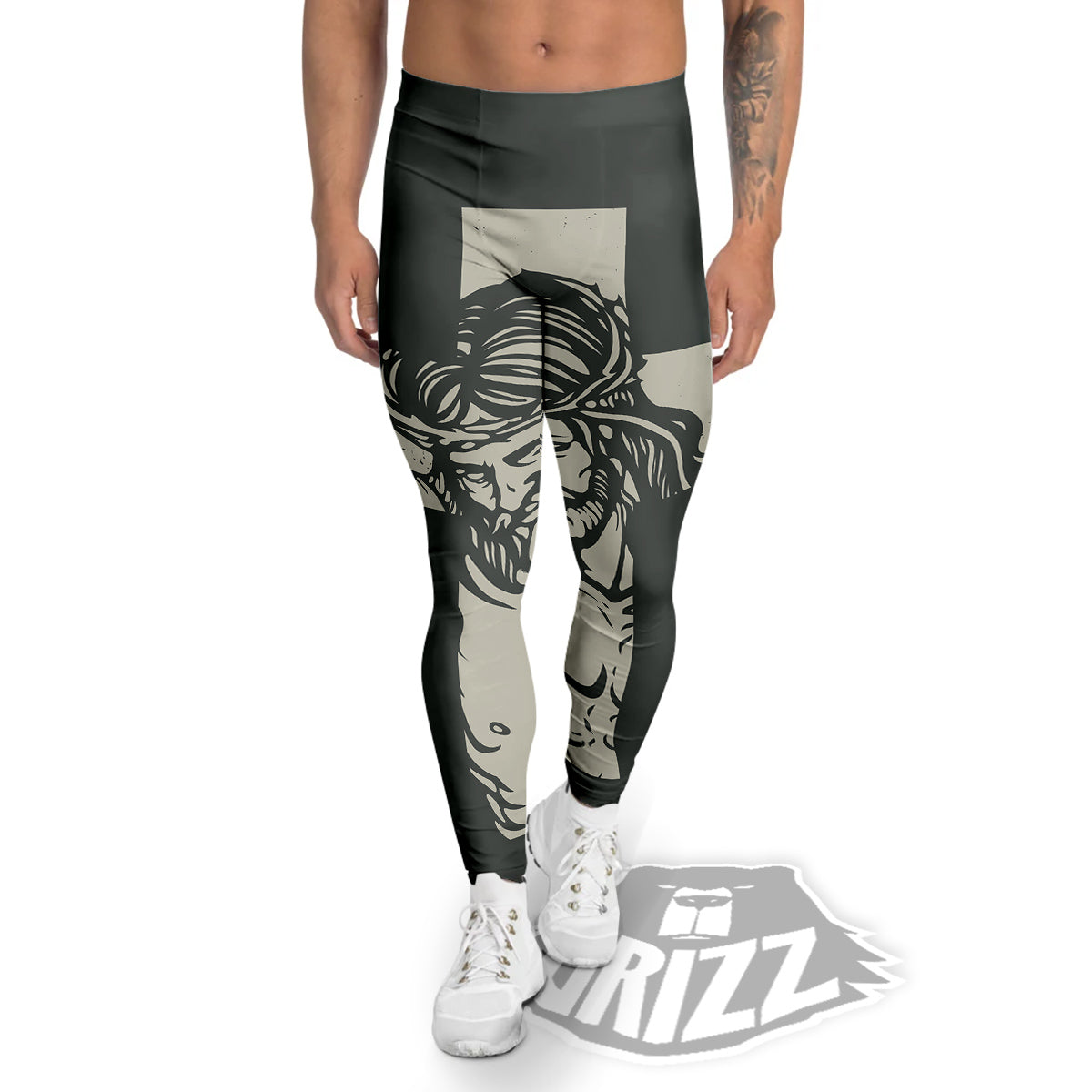 Jesus Christ Crucifixion Print Men's Leggings-grizzshop