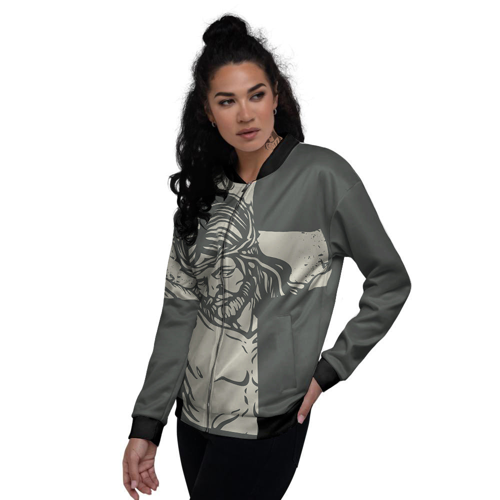 Jesus Christ Crucifixion Print Women's Bomber Jacket-grizzshop