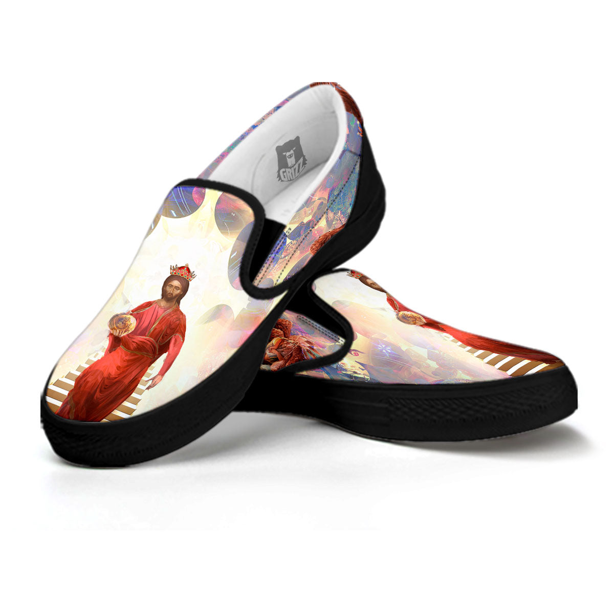 Jesus Christ From Heaven Print Black Slip On Shoes-grizzshop