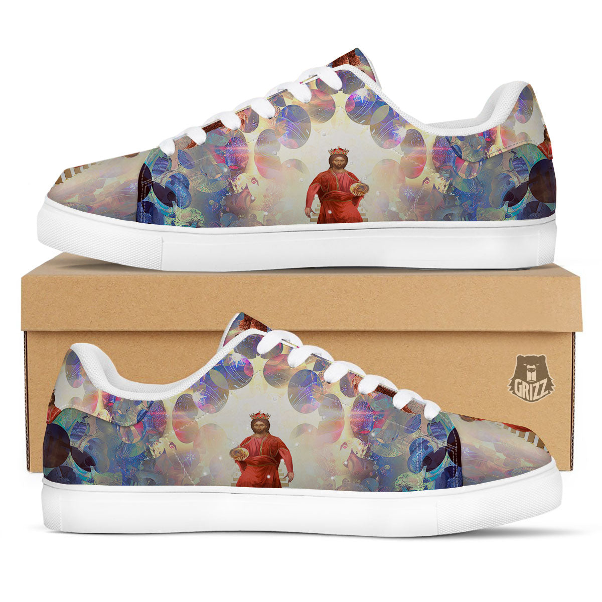 Jesus Christ From Heaven Print White Low Top Sneakers-grizzshop