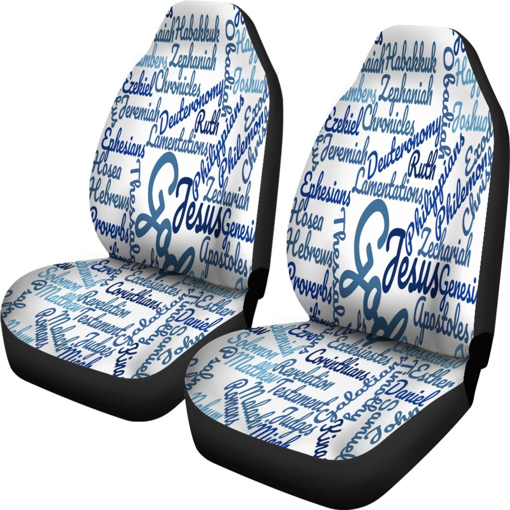 Jesus Holy Bible Books White Blue Universal Fit Car Seat Covers-grizzshop