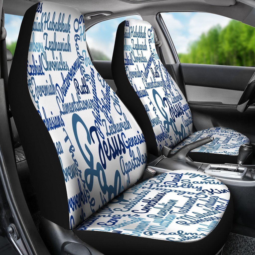 Jesus Holy Bible Books White Blue Universal Fit Car Seat Covers-grizzshop