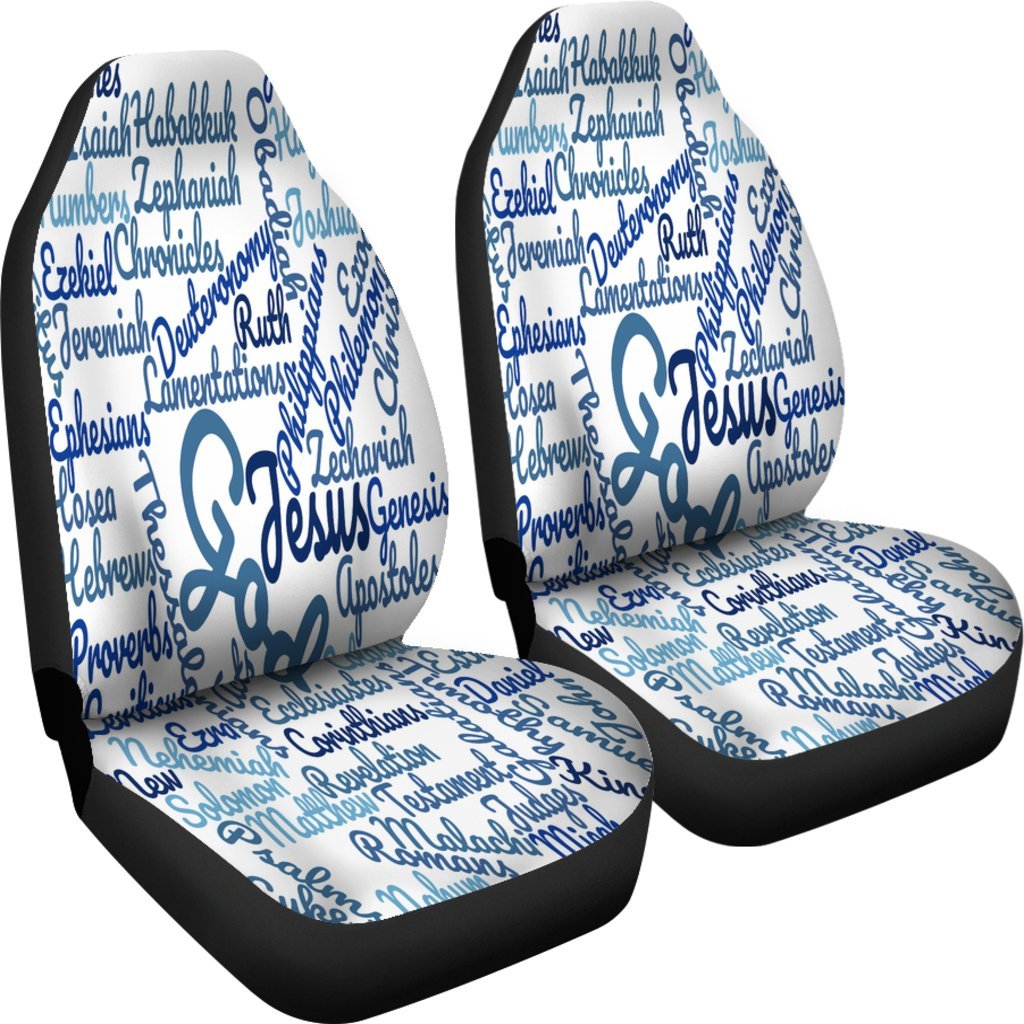 Jesus Holy Bible Books White Blue Universal Fit Car Seat Covers-grizzshop