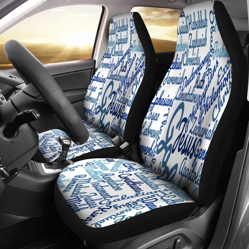 Jesus Holy Bible Books White Blue Universal Fit Car Seat Covers-grizzshop