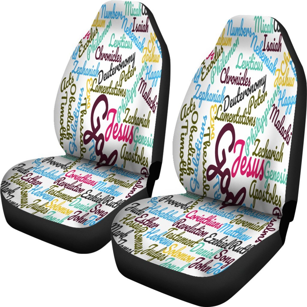 Jesus Holy Bible Books White Purple Universal Fit Car Seat Covers-grizzshop