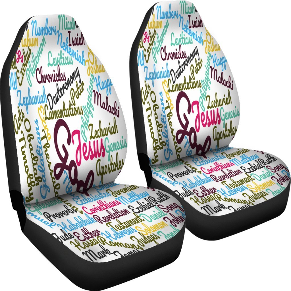 Jesus Holy Bible Books White Purple Universal Fit Car Seat Covers-grizzshop