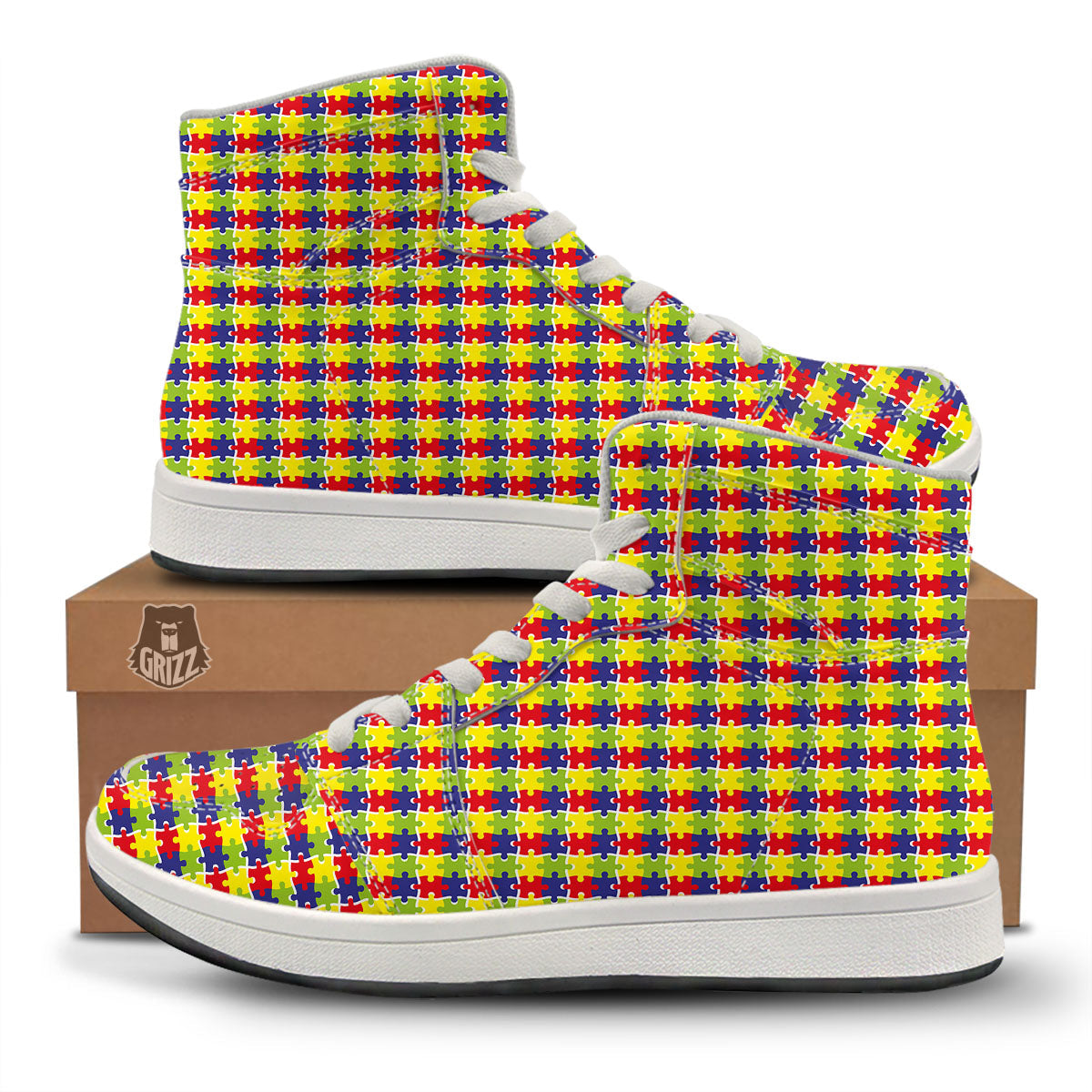 Jigsaw Autism Awareness Print High Top Sneakers-grizzshop