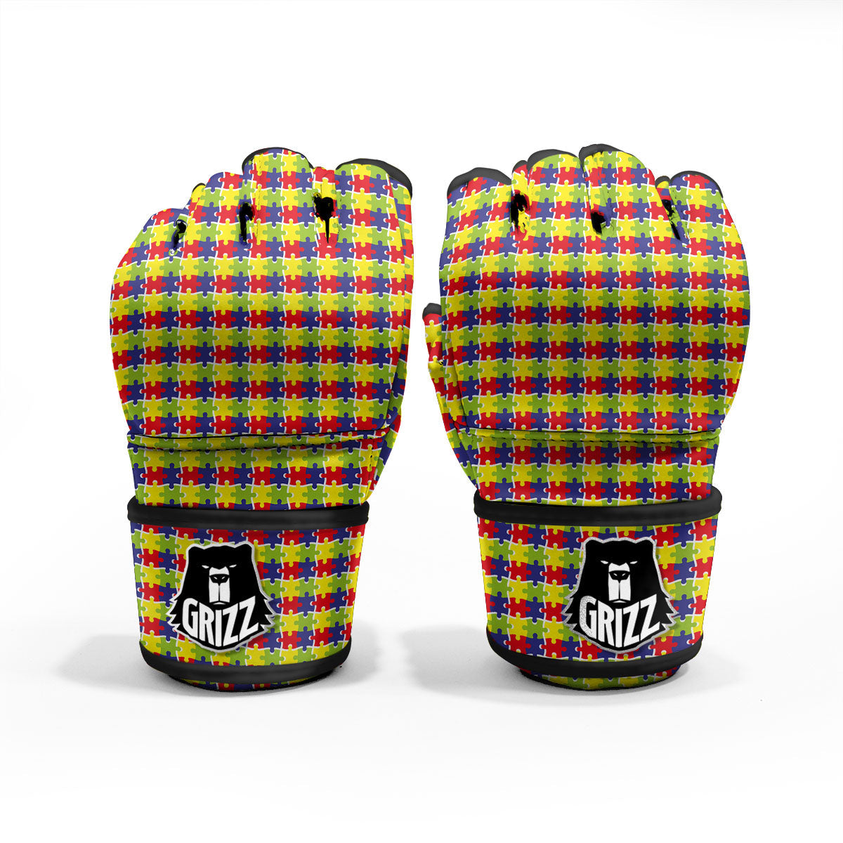 Jigsaw Autism Awareness Print MMA Gloves-grizzshop