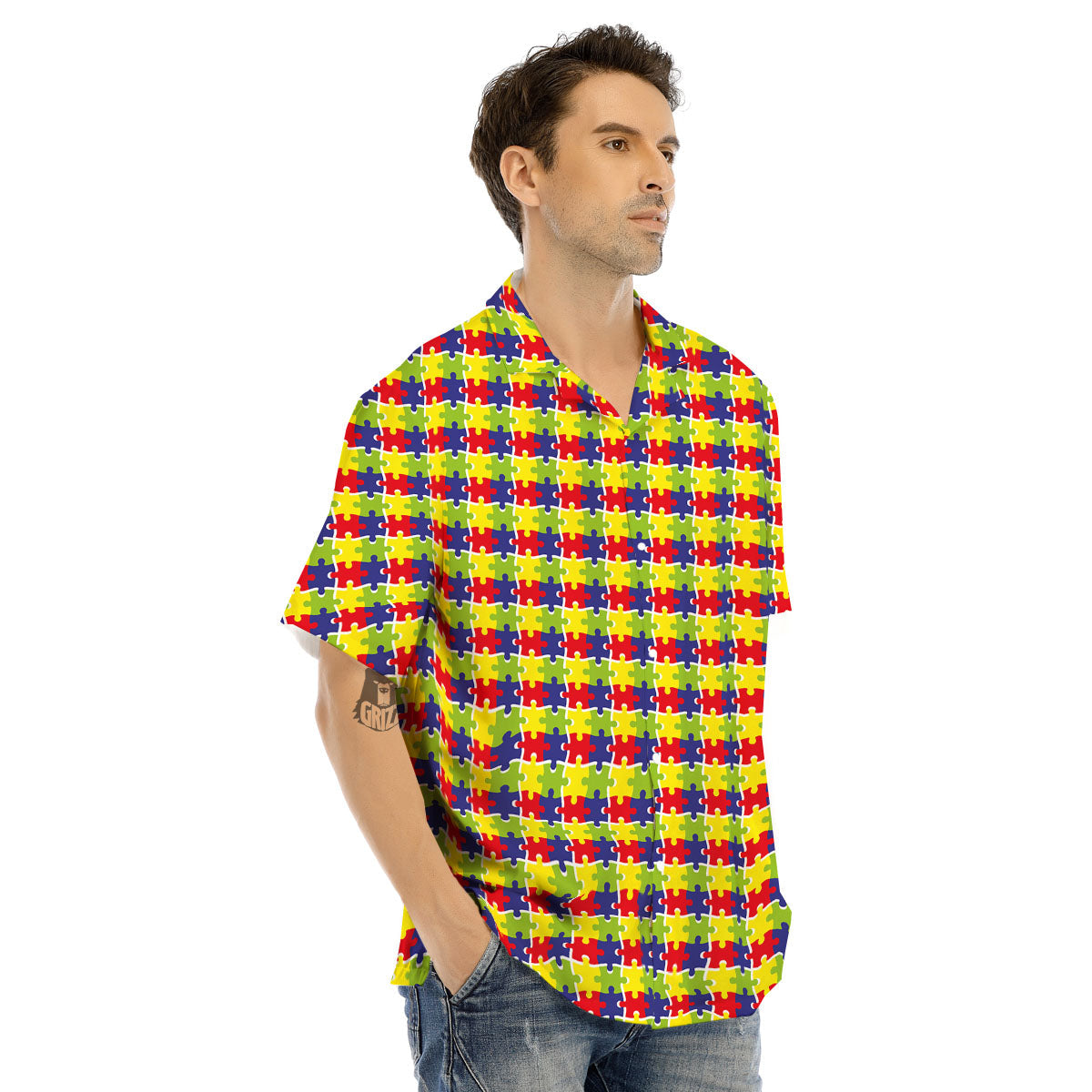 Jigsaw Autism Awareness Print Men's Hawaiian Shirt-grizzshop