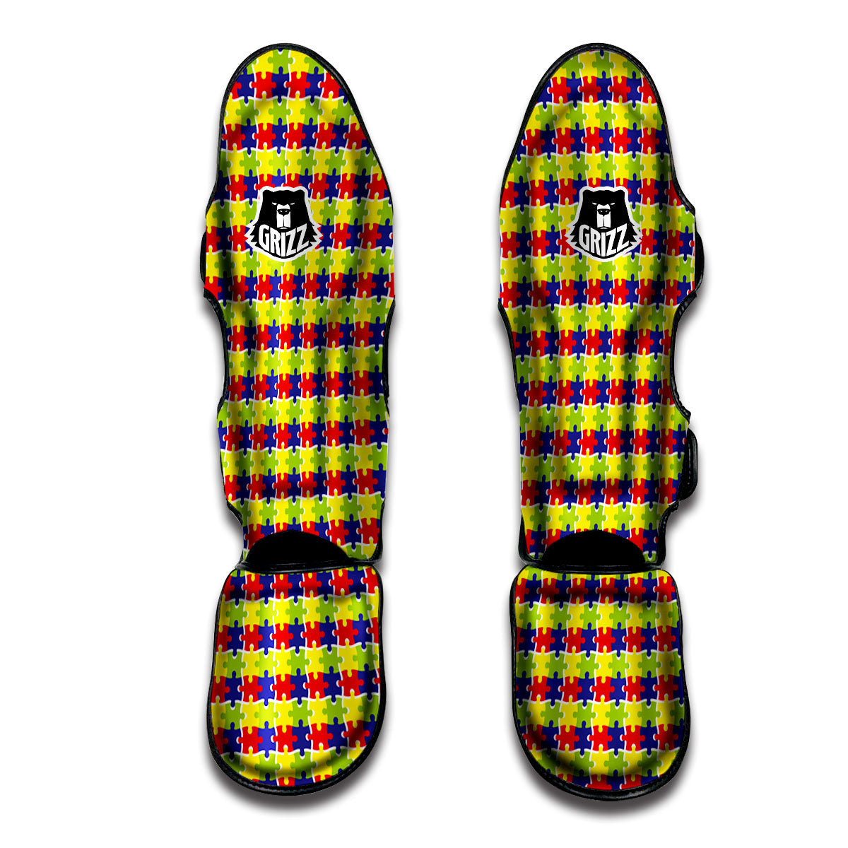 Jigsaw Autism Awareness Print Muay Thai Shin Guards-grizzshop