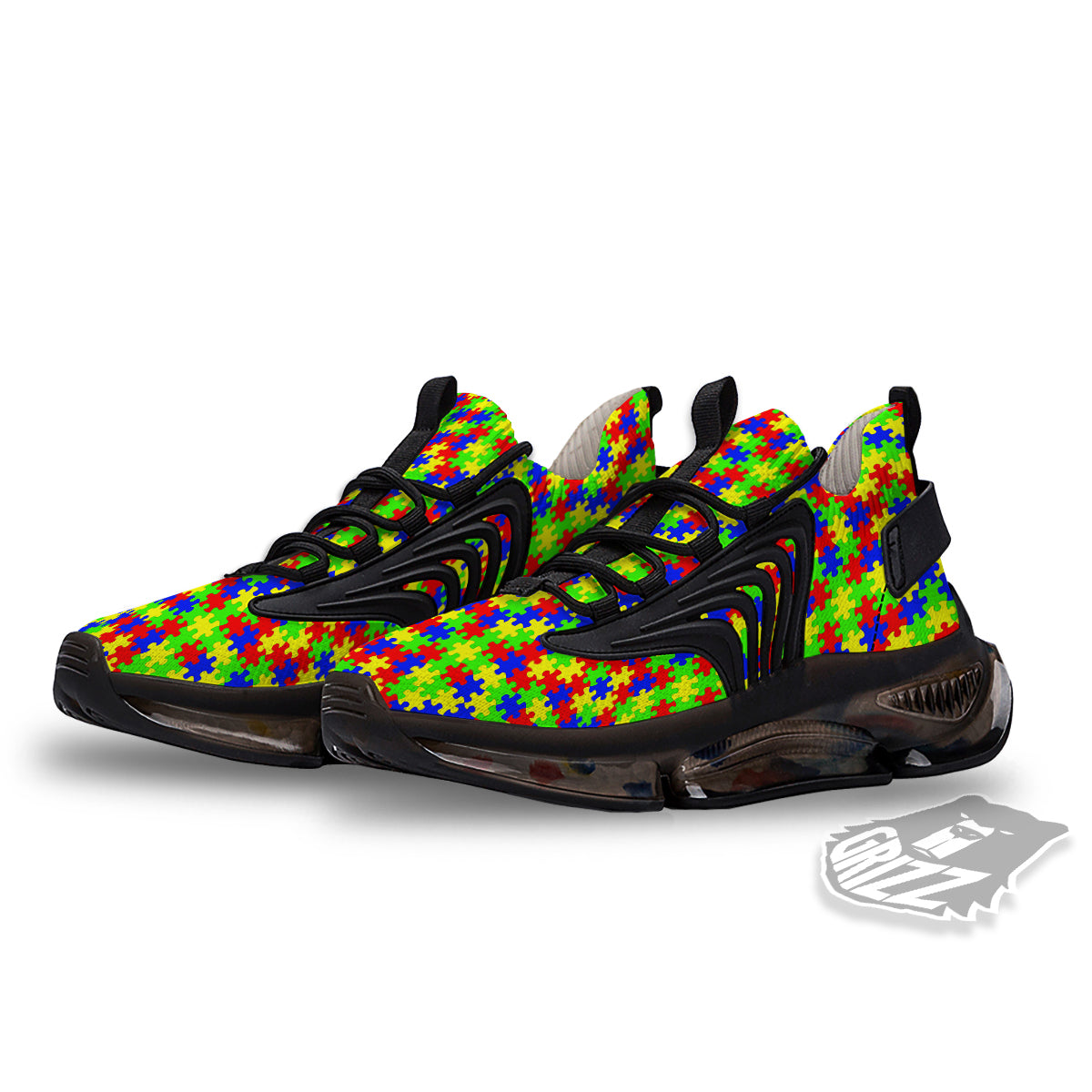 Jigsaw Autism Awareness Print Pattern Black Gym Shoes-grizzshop