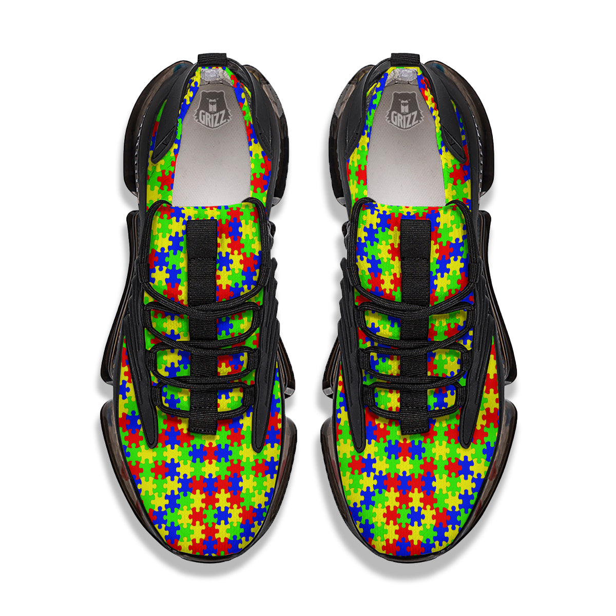 Jigsaw Autism Awareness Print Pattern Black Gym Shoes-grizzshop