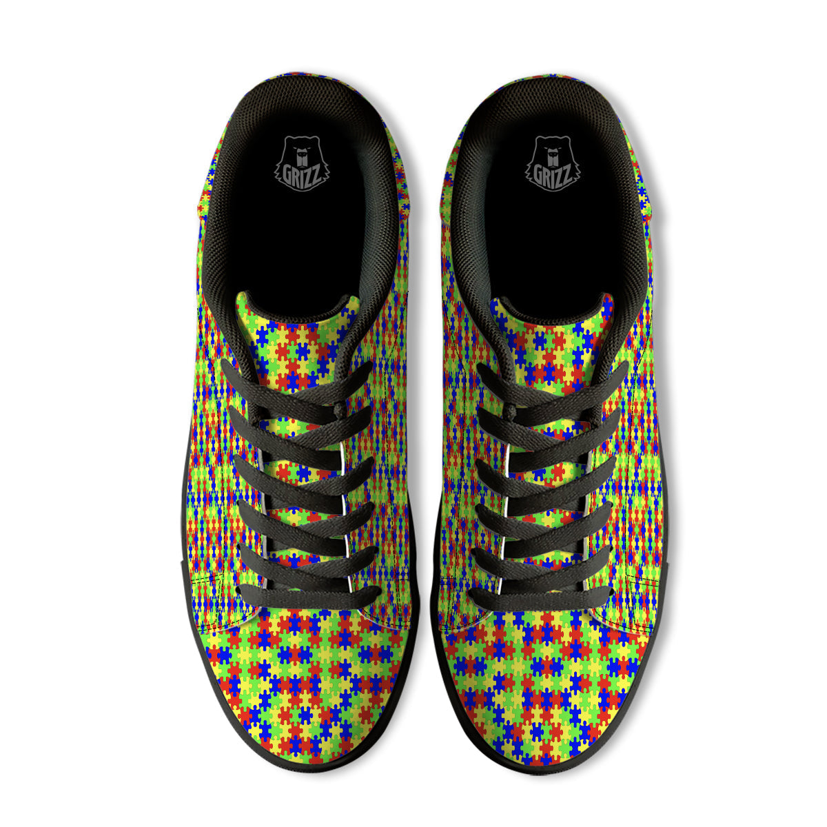 Jigsaw Autism Awareness Print Pattern Black Low Top Sneakers-grizzshop