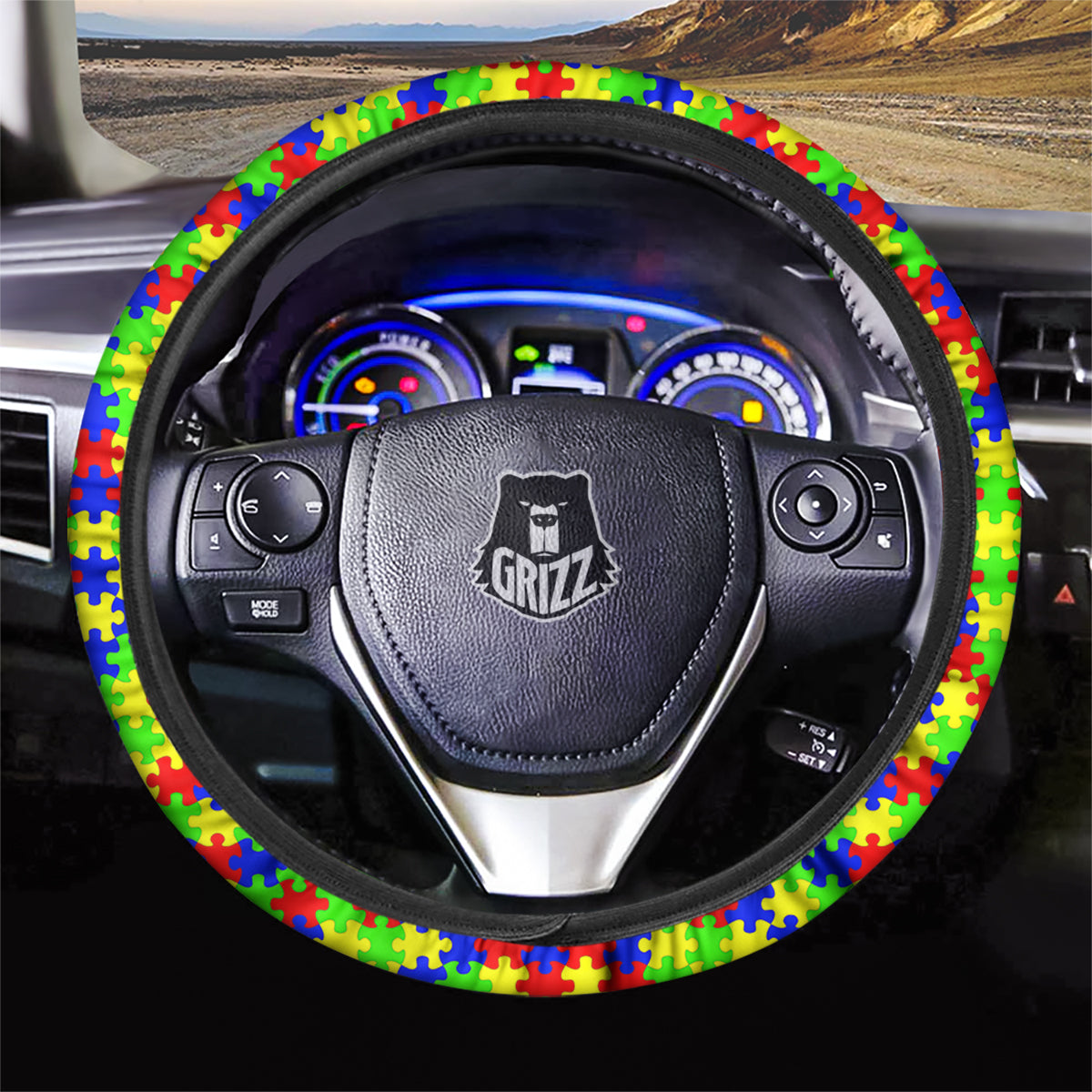 Jigsaw Autism Awareness Print Pattern Car Steering Wheel Cover-grizzshop