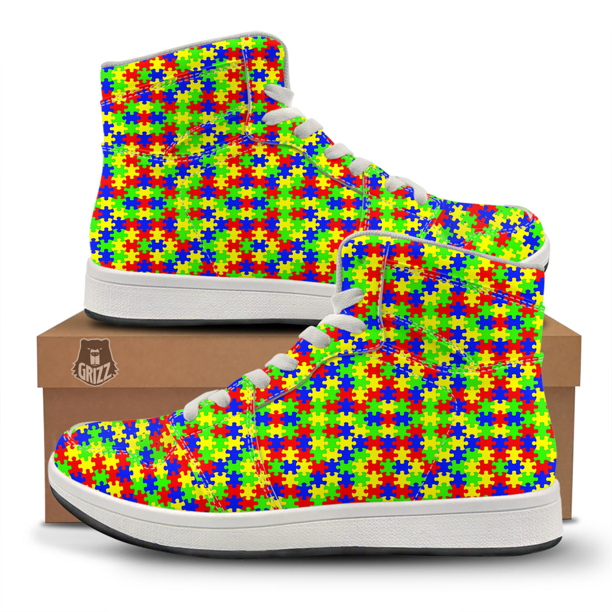 Jigsaw Autism Awareness Print Pattern High Top Sneakers-grizzshop